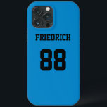 Sky Blue and Black Sports Jersey iPhone 13 Pro Max Case<br><div class="desc">Add a name and number(s) to personalise this custom sky blue and black sports jersey inspired phone case. It is an excellent gift for a sports fan or athlete. The options to change the colour and font sizes are available.</div>