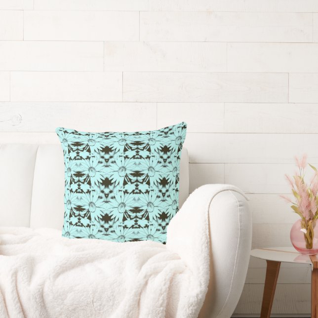  Sky Blue and Chocolate Brown Cone Flower Pattern Cushion (Couch)