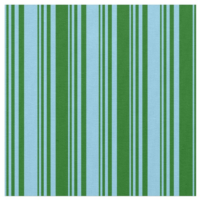 Sky Blue and Dark Green Lines Fabric (Close Up)