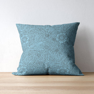 Sky Blue and Grey Vintage Floral Pattern Cushion
