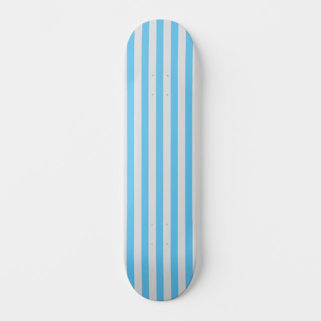 Sky Blue and Light Grey Vertical Striped  Skateboard (Front)