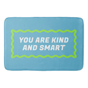 Sky Blue and Lime Green Wavy Encouraging Words Bath Mat