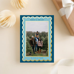 Sky Blue and Navy Preppy Scallop Photo Frame