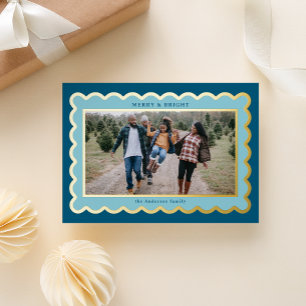 Sky Blue and Navy Preppy Scallop Photo Frame