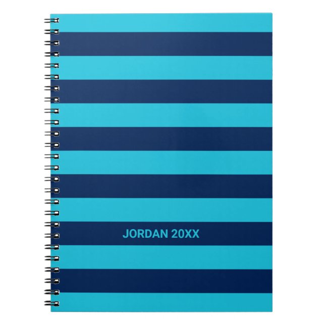 Sky Blue and Navy Stripes with Name Notebook (Front)