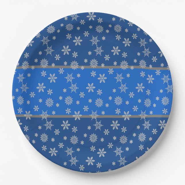 Sky Blue and Snowflakes Paper Plate (Front)