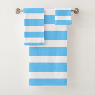 Sky Blue and White Cabana Stripes Bath Towel Set