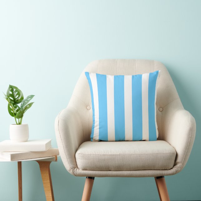 Sky Blue and White Cabana Stripes  Cushion (Chair)