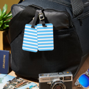 Sky Blue and White Cabana Stripes  Luggage Tag