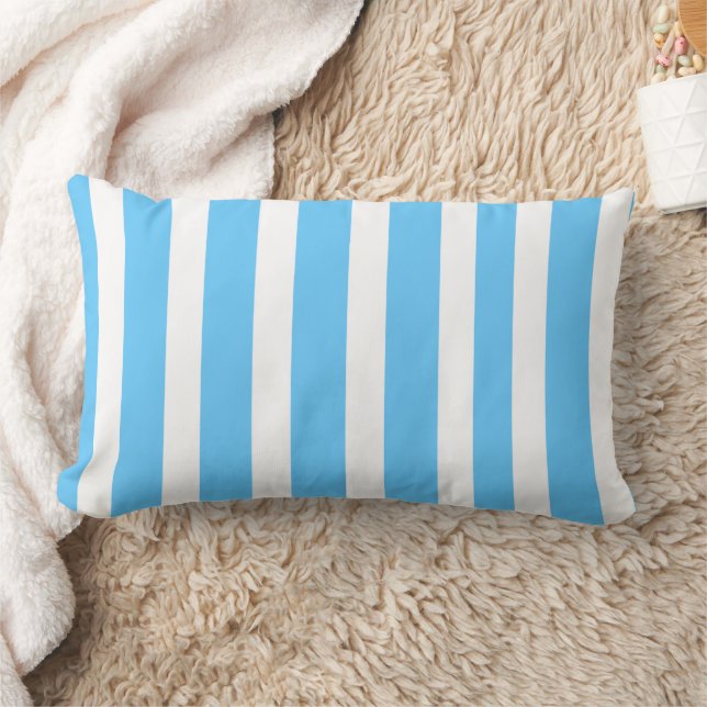 Sky Blue and White Cabana Stripes  Lumbar Cushion (Blanket)