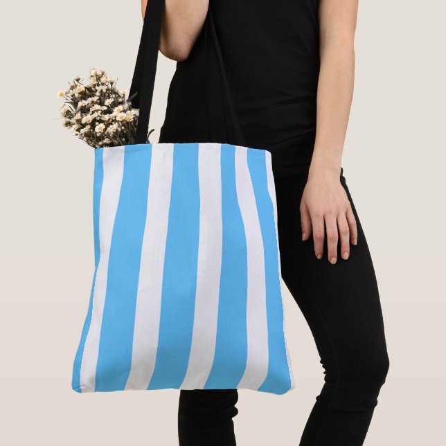 Sky Blue and White Cabana Stripes  Tote Bag (Close Up)