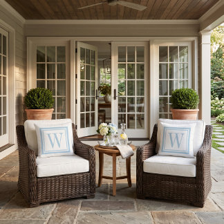 Sky Blue and White Classic Square Monogram Cushion