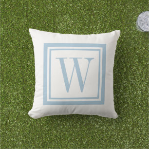 Sky Blue and White Classic Square Monogram Cushion