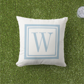 Sky Blue and White Classic Square Monogram Cushion