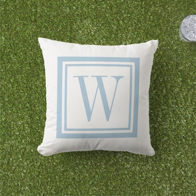 Sky Blue and White Classic Square Monogram Cushion (Grass)