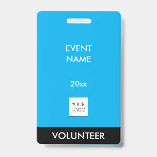 Sky Blue and White Event Volunteer Logo Badge ID Badge
