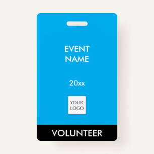 Sky Blue and White Event Volunteer Logo Badge ID Badge