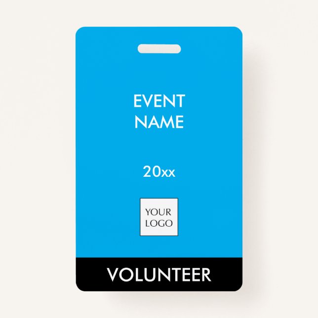 Sky Blue and White Event Volunteer Logo Badge ID Badge (Front)