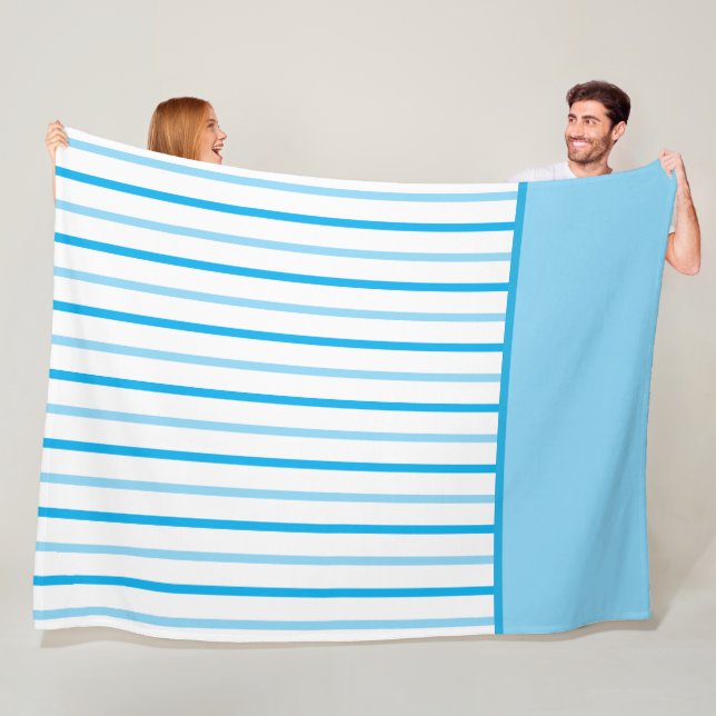 Sky Blue and White Geometric Stripes Fleece Blanket (In Situ)