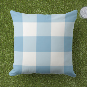 Sky Blue and White Gingham Plaid Pattern Cushion