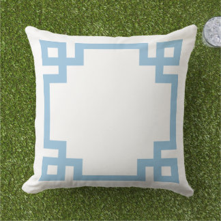 Sky Blue and White Greek Key Border Cushion