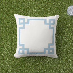 Sky Blue and White Greek Key Border Cushion