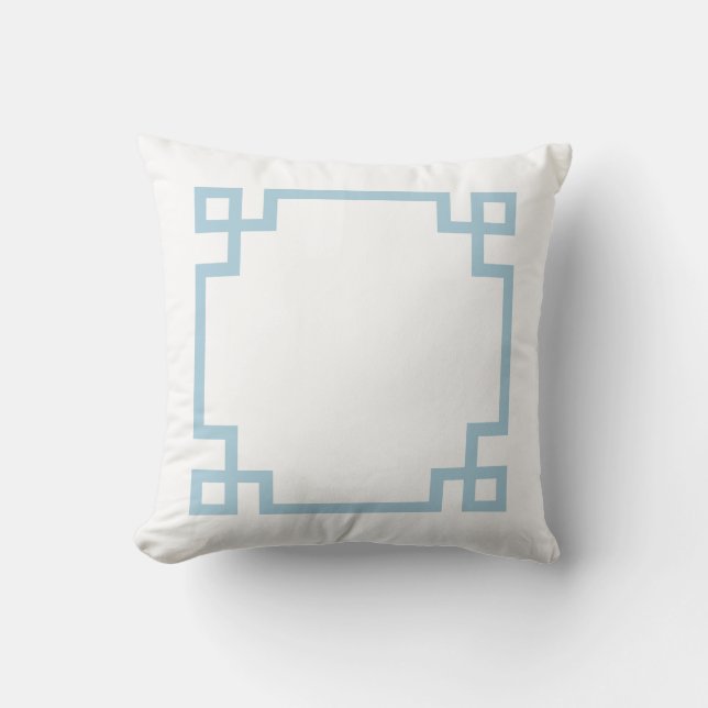 Sky Blue and White Greek Key Cushion (Front)
