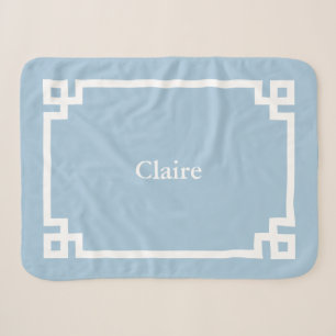 Sky Blue and White Greek Key Monogram Sherpa Blanket