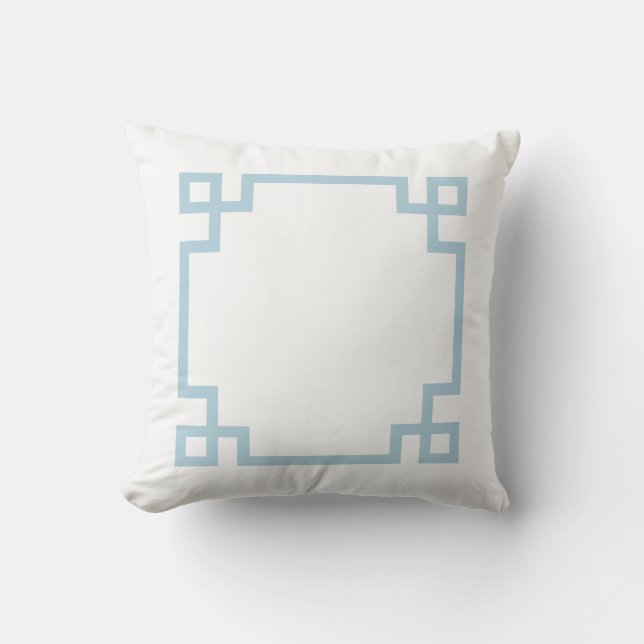 Sky Blue and White Greek Key Outdoor Cushion (Front)