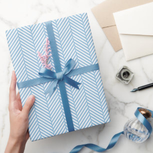 Sky Blue and White Herringbone Wrapping Paper