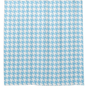 Sky blue and White Houndstooth Pattern Shower Curtain