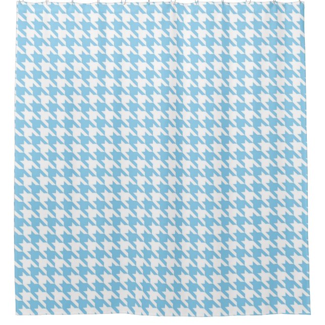 Sky blue and White Houndstooth Pattern Shower Curtain (Front)