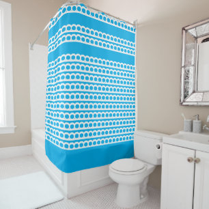 Sky Blue and white Modern bubble Waves Shower Curtain