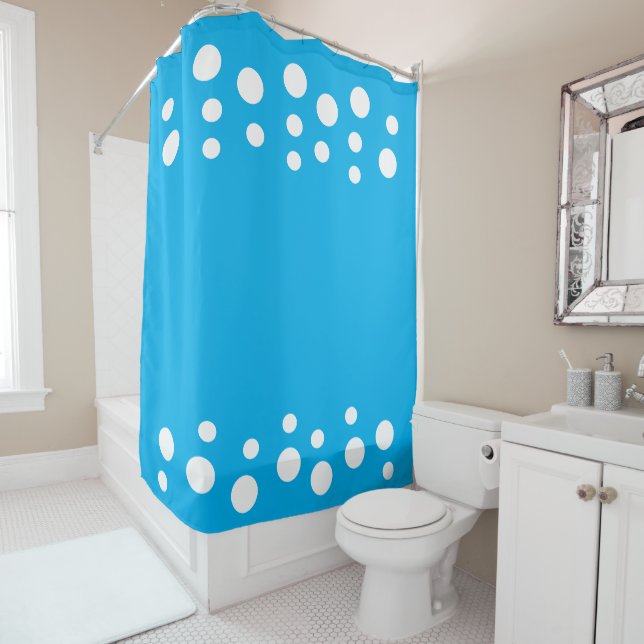 Sky Blue and white Modern Bubbles Dots Shower Curtain (In Situ)