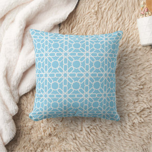 Sky Blue and White Moroccan Zellige Pattern Cushion