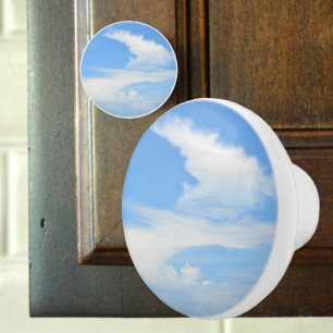 Sky Blue and White Partly Cloudy with a Twist Ceramic Knob