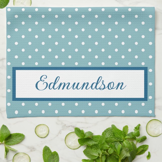 Sky Blue and White Polka Dot Personalised Tea Towel (Folded)
