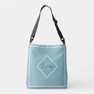 Sky Blue and White Polka Dot with Monogram Crossbody Bag