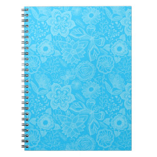 Sky Blue And White Retro Floral Lace Spiral Notebook