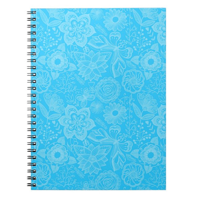 Sky Blue And White Retro Floral Lace Spiral Notebook (Front)