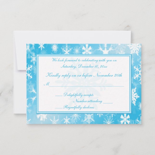 Sky Blue and White Snowflakes Reply Card (Front)