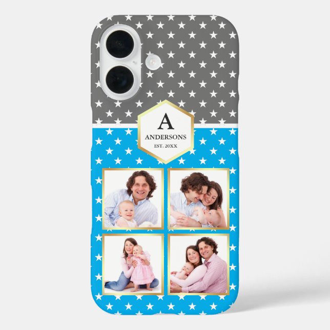 Sky Blue and White Stars Pattern Photo Collage Case-Mate iPhone Case (Back)
