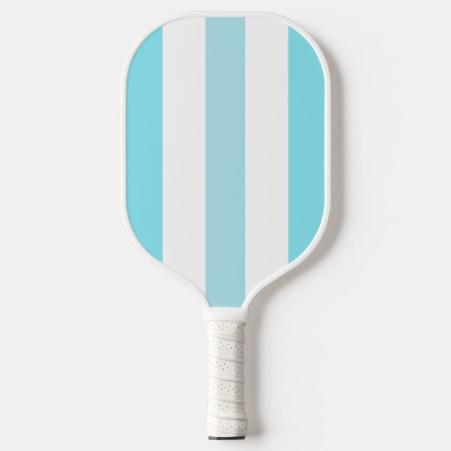 Sky Blue and White Striped Pickleball Paddle (Front)