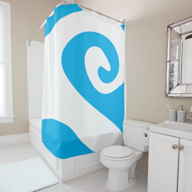 Sky Blue and White Swirl Wave Shower Curtain (In Situ)