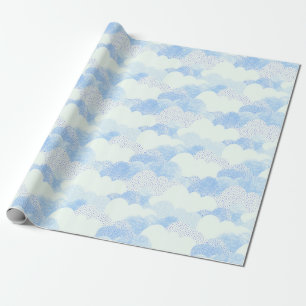 Sky Blue And White Textured Abstract Clouds Wrapping Paper