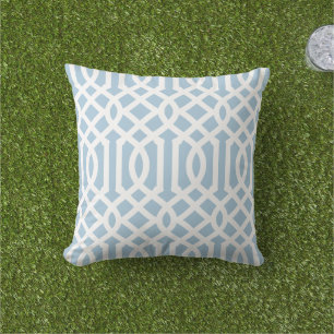 Sky Blue and White Trellis Pattern Cushion