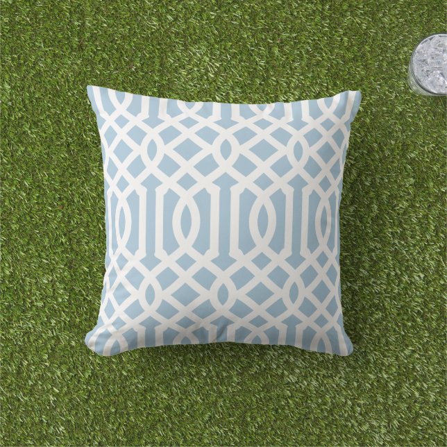 Sky Blue and White Trellis Pattern Cushion (Grass)