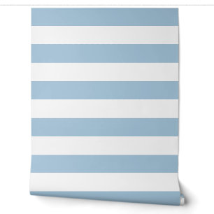 Sky Blue and White Wide Horizontal Stripes Wallpaper