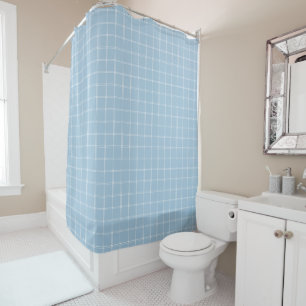 Sky Blue and White Windowpane Check Shower Curtain
