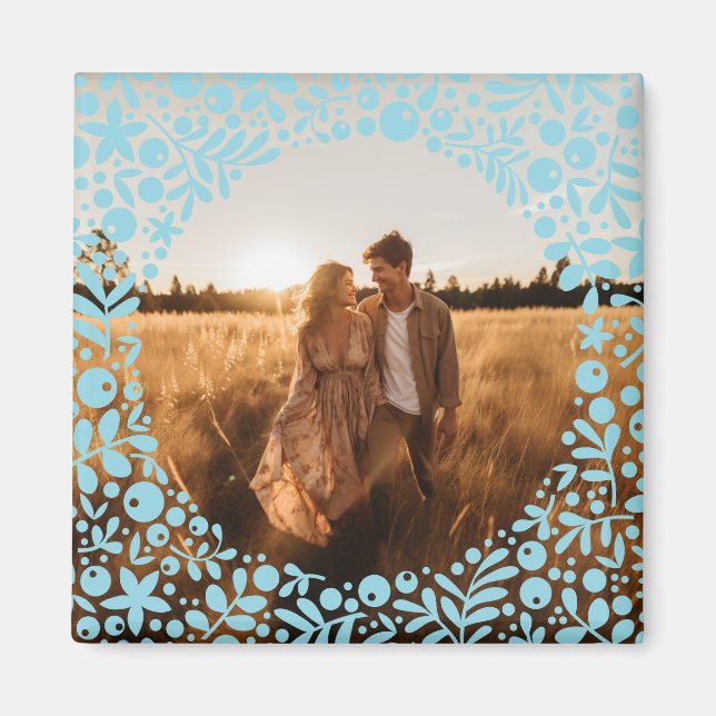 Sky Blue Berry Border Frame Photo Magnet (Front)